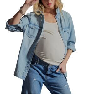 Hatch The Denim 'Maternity' Blue Cotton Shirt Size XL